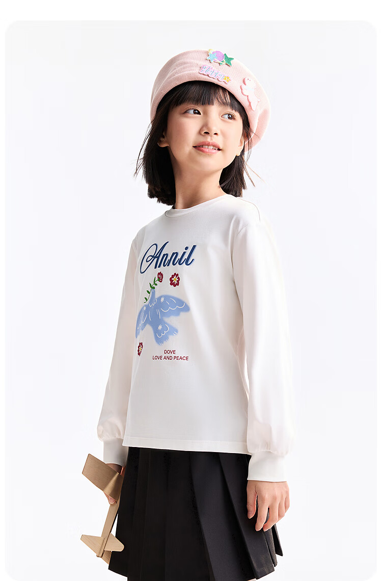 Annil [100% Cotton Quick-Dry T-Shirt] Girls' Round Neck Long-Sleeve T-Shirt, 2025 Autumn New Sports Base Layer 10