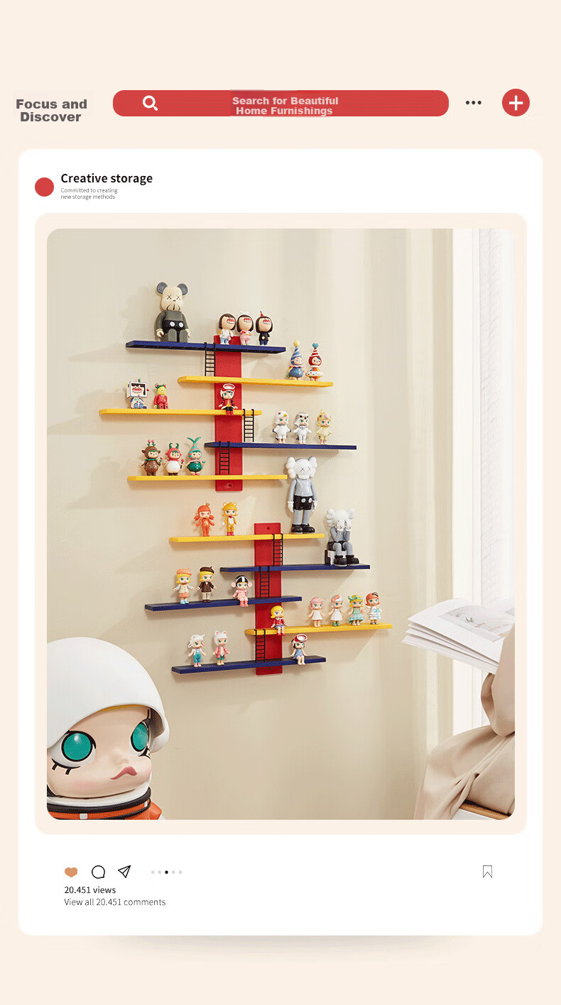 OManti Wall-Mounted Blind Box Storage Box, DIY Pop Mart Figurine Display Rack, Wall-Mounted without Drilling, Bedroom Toy Organizer Shelf 2
