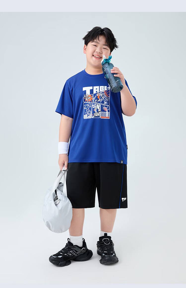 Little Pig Tony Boys Summer Sports Quick-Dry Mesh Breathable Short Sleeve Two-Piece Set for Chubby and Older Kids 21