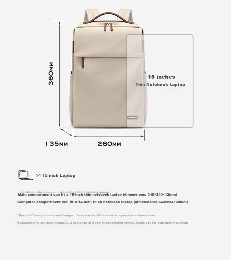 GOLF Laptop Backpack, 15-Inch, for Huawei And Apple Laptops, Business Commute Bag for Women, Travel Bag, School Bag 12