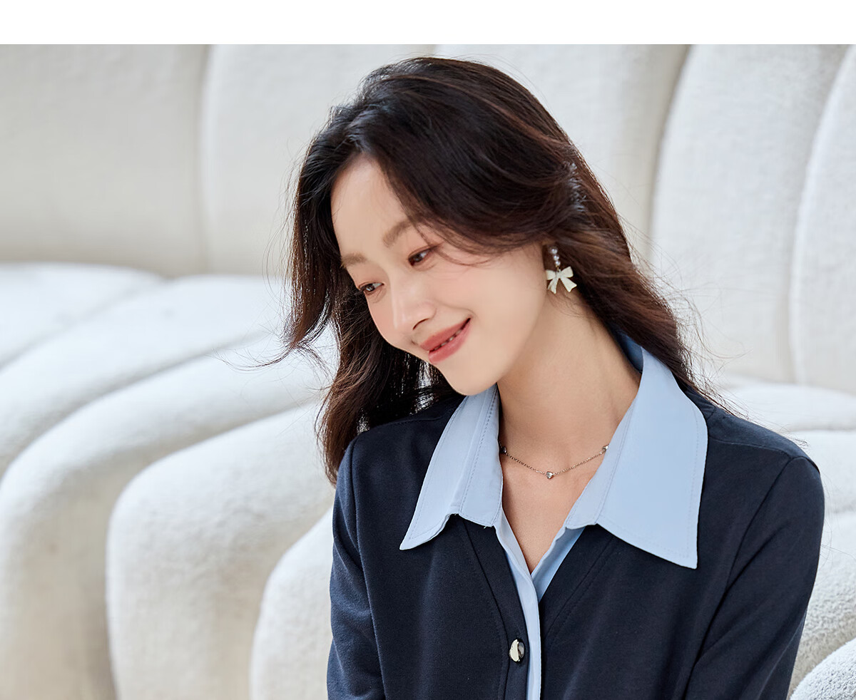 PinCai Women's Long Sleeve Shirt Color-Block Design Fake Two-Piece Layered Stylish Top P53S046 27