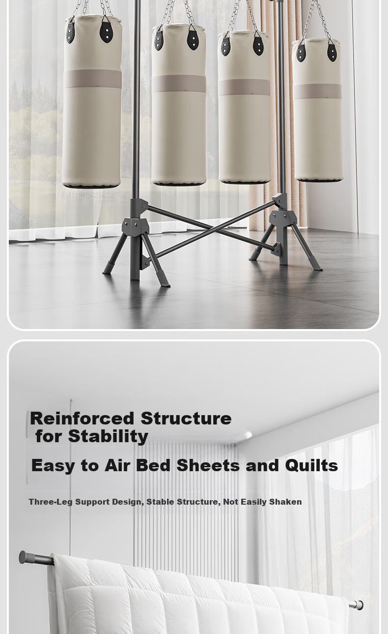MAPLE FASHION Foldable Portable Clothes Drying Rack, Indoor Single-Pole Laundry Stand, Balcony Quilt Drying And Hanging Rod, 1.6 Meters, Gray 3