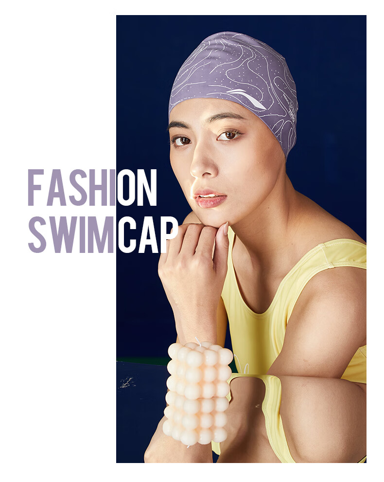 Li-Ning Swimming Cap, Silicone Waterproof Swim Cap for Long Hair, Fashionable Floral Pattern Swim Cap for Men And Women, LSMP016-1 Black 9