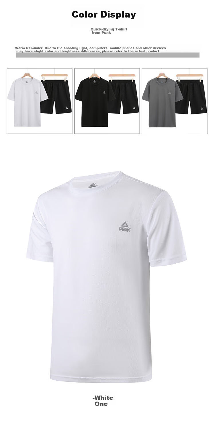 PEAK Men's Short-Sleeve Quick-Dry T-Shirt, Summer Breathable Running Fitness Wear, Sports Sweat-Wicking Casual Morning Jog Badminton Outfit 14