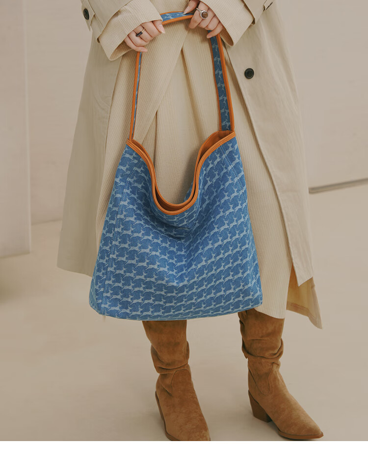 Mood Autumn And Winter Large Capacity Tote Bag for Women, Denim Canvas Lightweight Commuter Shoulder Underarm Bag, Birthday Gift Versatile Blue 21