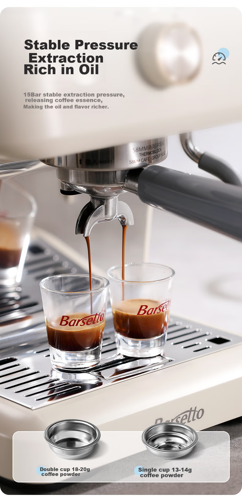Barsetto [30-Day Price Protection] Baisengtu Italian Semi-Automatic Home Cold Brew Coffee Machine, Temperature-Controlled Pump-Pressed Extraction, Detachable Machine for Cold And Hot Dual Extraction, Small Grinder M2C Beige Set 6