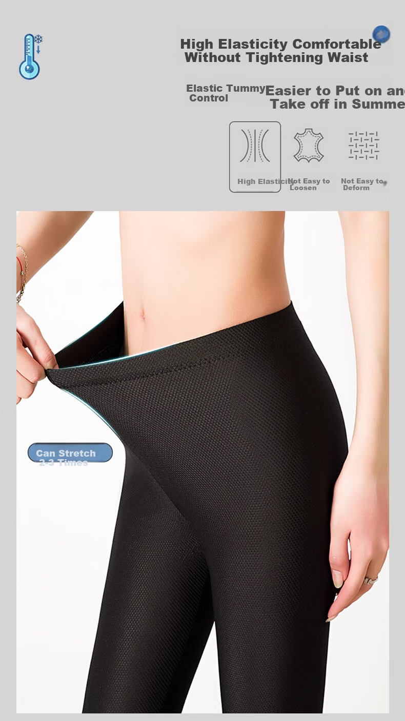 LangSha Ice Silk Leggings for Women, Summer Thin Style, Elastic High-Waisted Slim-Fit Tights, Black Nine-Point Pants 4