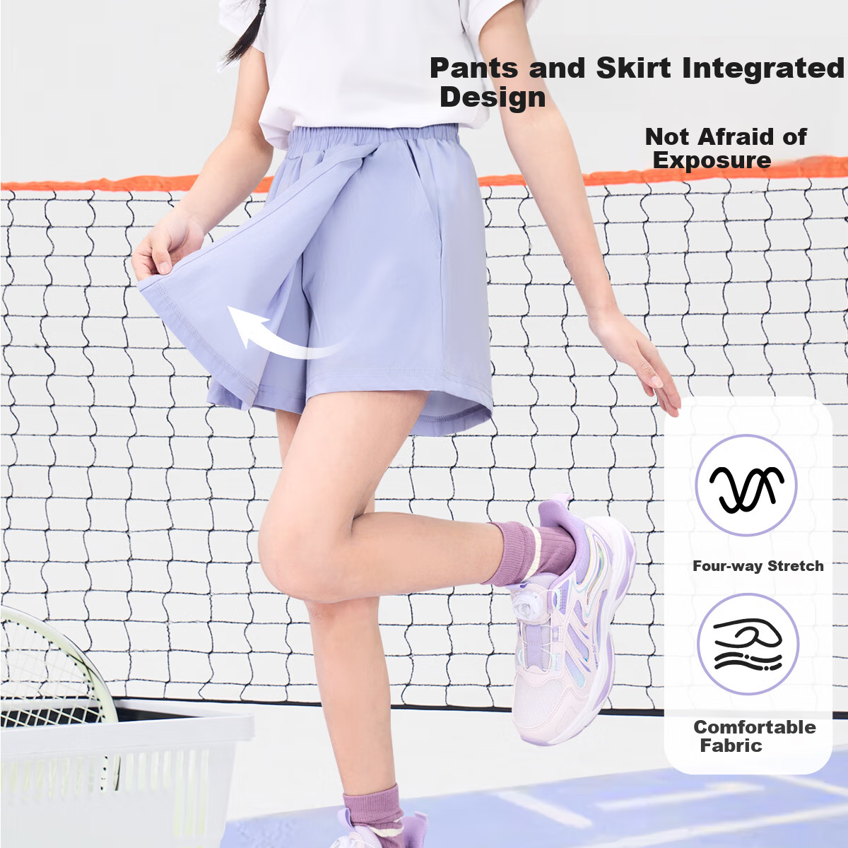 TonLion Girls' Summer Sun Protection Pleated Skirt Shorts Set, Moisture-Wicking And Sweat-Absorbing, Anti-Pilling Skirt Shorts, Pink, Size 140