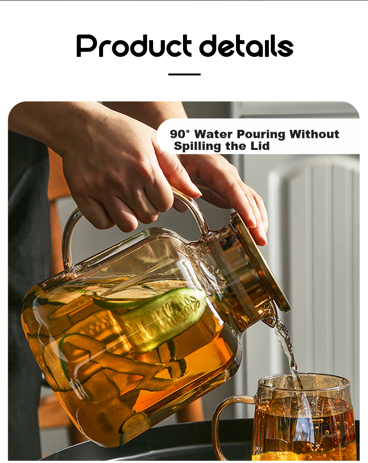 WEIMINGNUO Glass Cup Set with Heat-Resistant Cold Water Pitcher, Drying Pitcher, Health Tea Pot And Teacups, One Pot Four Cups 1.8L 8