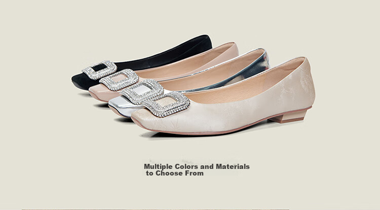 PT'SON Rhinestone Flats for Women, Autumn 2026 French Versatile Flat Shoes, Soft Lambskin Flats, Silver, Size 34 18