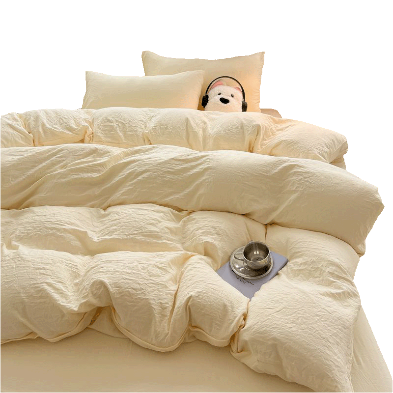 Hodo Bedding Set 4-Piece for 1.5/1.8m Bed, Thickened Double Duvet Cover, Bed Sheet, Pillowcases, 200x230cm, Cream Yellow