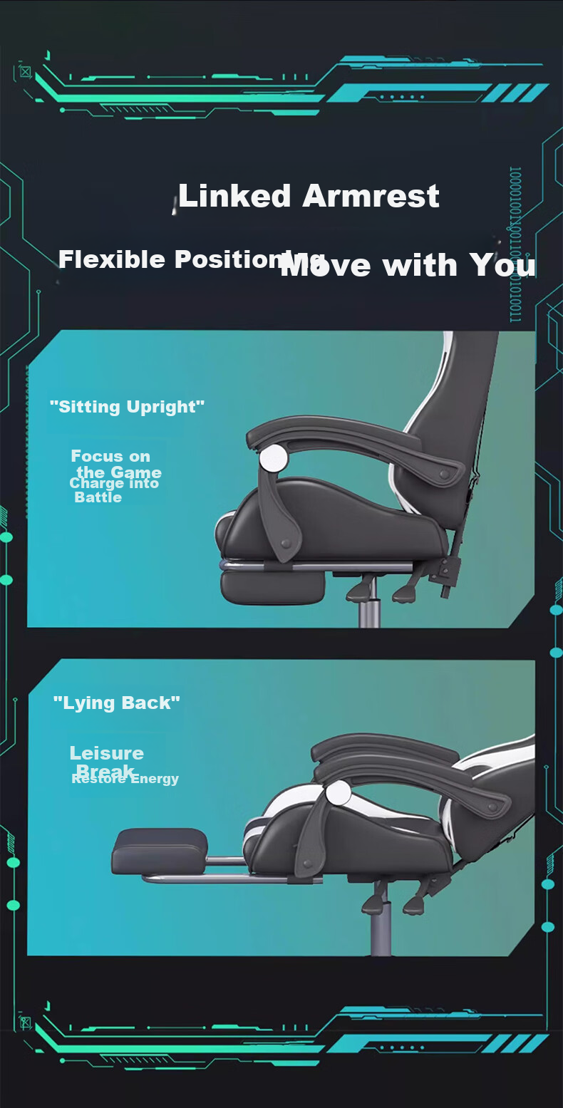 Quanpinwu Gaming Chair, Computer Chair for Men, Comfortable for Long Sitting, Office Chair, Reclining, Dormitory Ergonomic Chair, Height Adjustable, Gaming Seat 8