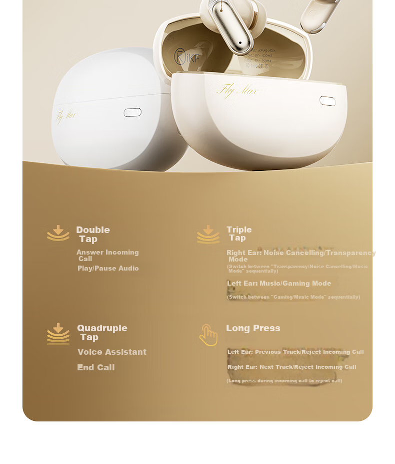 IKF Fly Max True Wireless Bluetooth Headphones with Active Noise Cancellation, Ultra-Wideband In-Ear Design, HiFi Sound Quality for Music, Sports And Gaming, Compatible with Huawei, Xiaomi, Apple, Elegant White 23