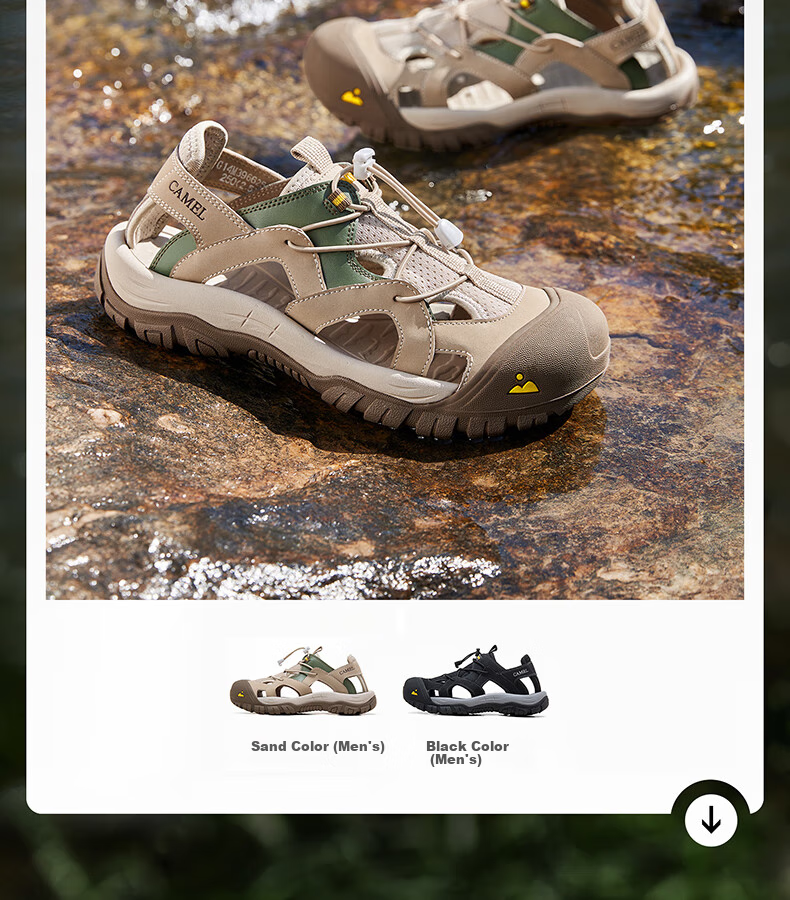 CAMEL Breathable Mesh Water-Repellent Anti-Collision Closed-Toe Urban Outdoor Sports Sandals for Men, G14M396625, Sand Color, Size 40 3