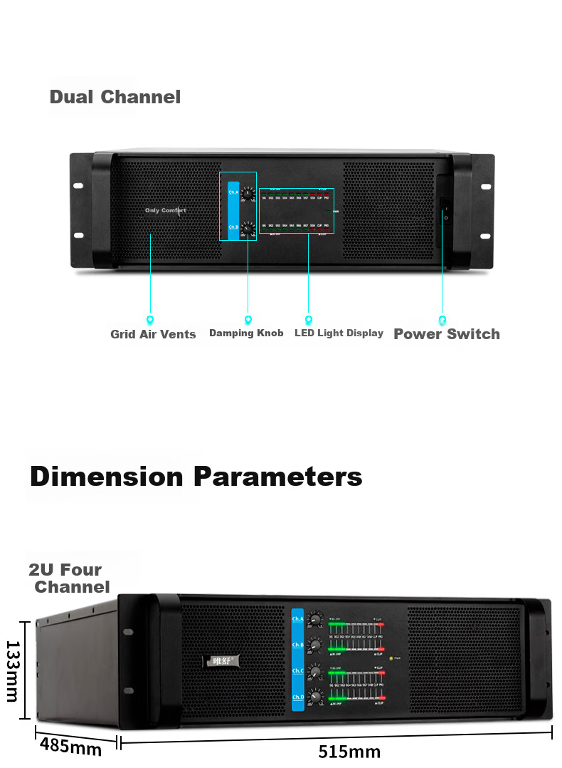 Weishu Conference Audio And Video AQ-8 Amplifier, Dual-Channel Pure Post-Stage Power Amplifier, Professional Amplifier, 2U High-Fidelity, for Meeting Rooms And Stages, 650W*2 Channels 10