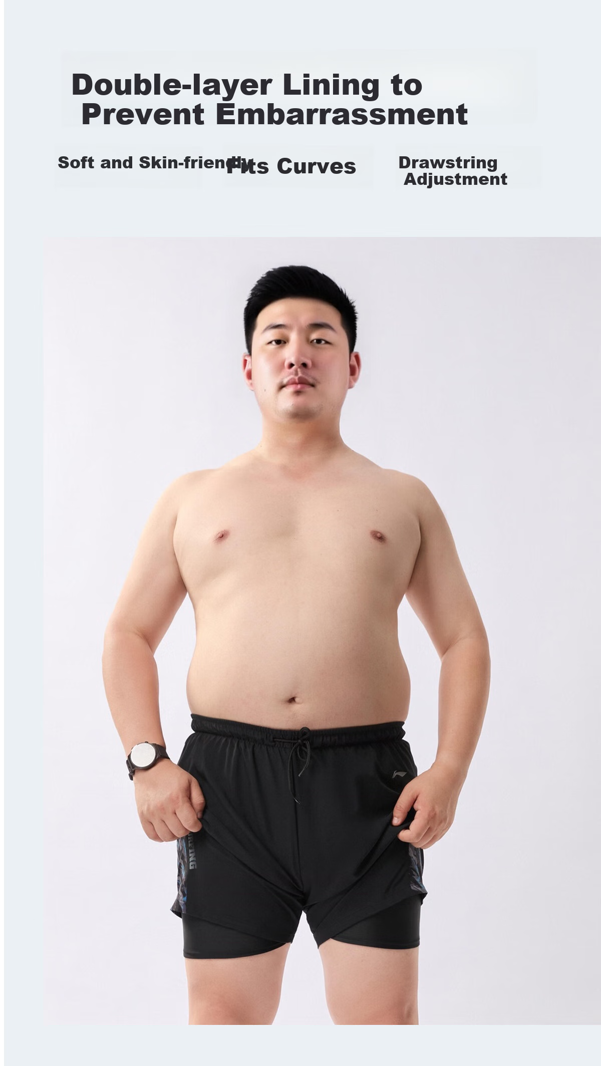 Li-Ning Men's Swim Trunks, Plus Size, Extra Large, for 200-300 Jin Weight, Loose-Fitting Swimsuit for Overweight Men, Hot Spring And Swimming Equipment 5
