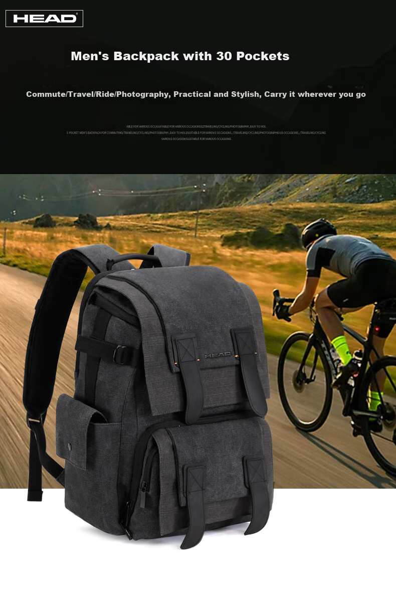 HEAD Backpack for Men And Women, 15.6-Inch Laptop Bag, Cool And Stylish Schoolbag with Large Capacity, Water-Resistant Cycling Backpack 2