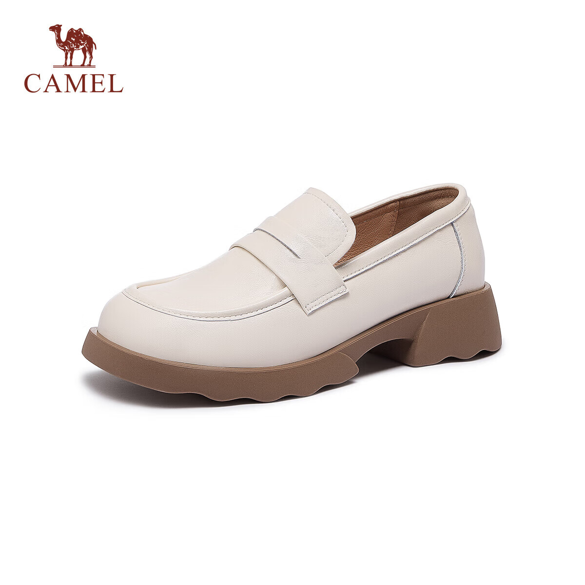 Женские лоферы CAMEL, модель L25A504077, из натуральной коровьей кожи, на массивном каблуке, низкие, цвет "вне времени" (Off-White), размер 37