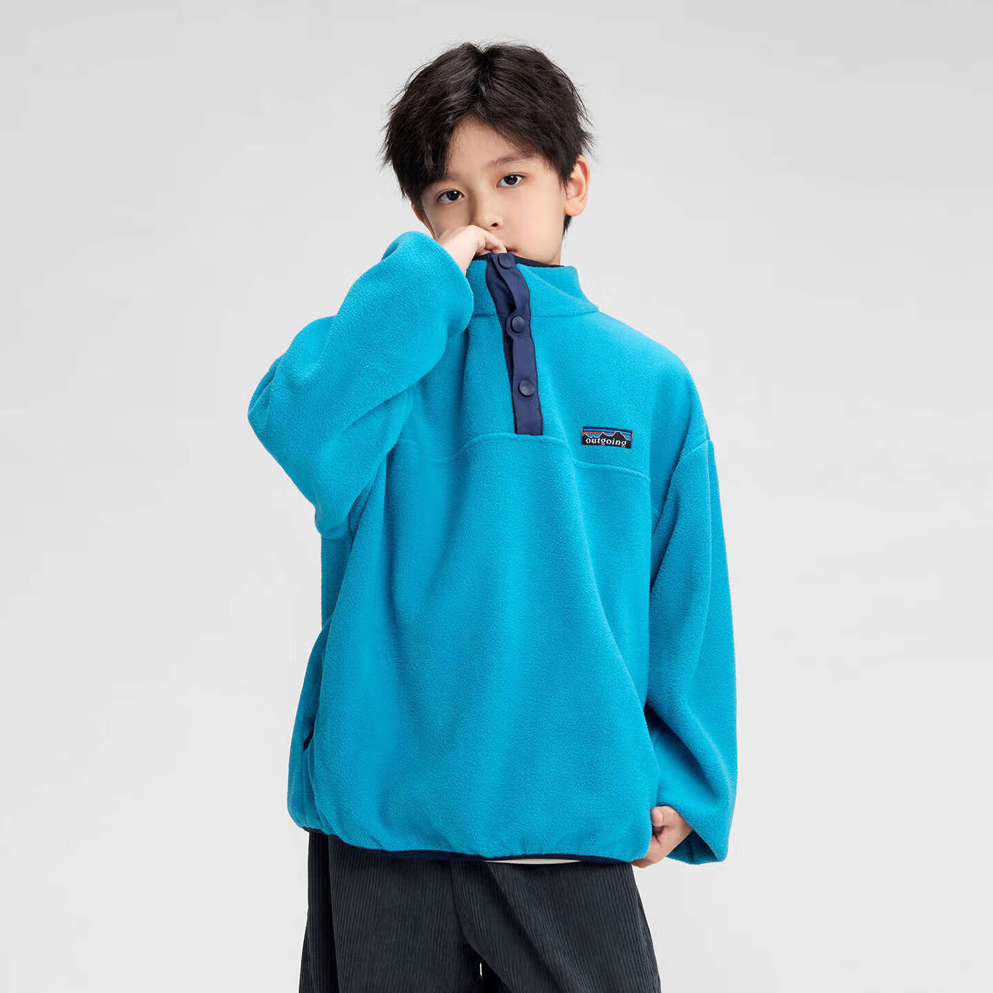Zuo Xi Boys' Fleece Hoodie 2025 New Kids' Polar Fleece Colorblock Zipper Jacket Trendy Purple 150