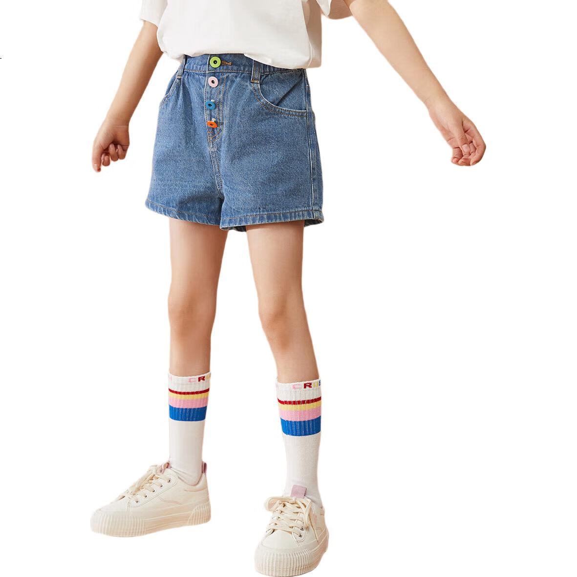 Джинсовые шорты ASK JUNIOR для девочек, летние, спортивные, повседневные, тонкие, синие, размер 130