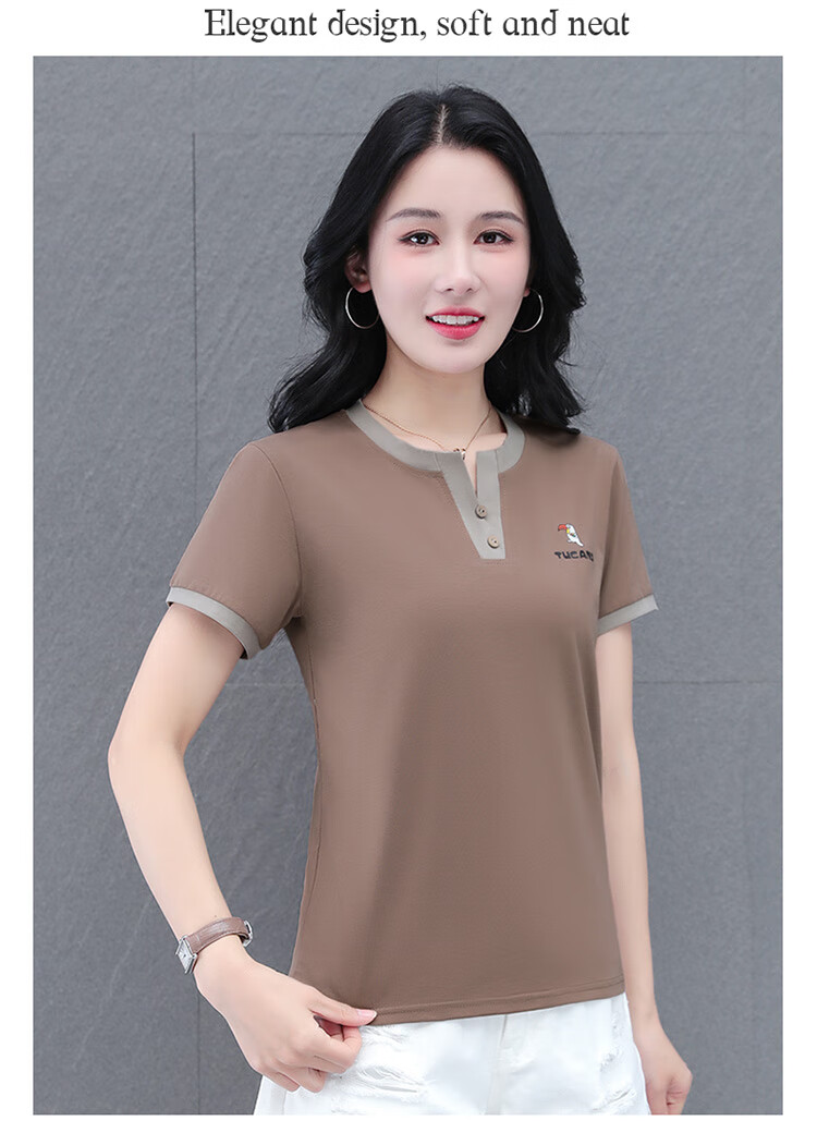 Woodpecker Pure Cotton Crew Neck Shoulder-Fit Short Sleeve T-Shirt for Women Summer New Slim Fit Black M 20