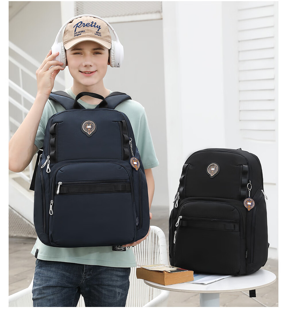 UNIVERSITY OF OXFORD Oxford University Backpack for Middle School Boys, High School Student Casual Double Shoulder Bag X556 (Dark Blue A) 28