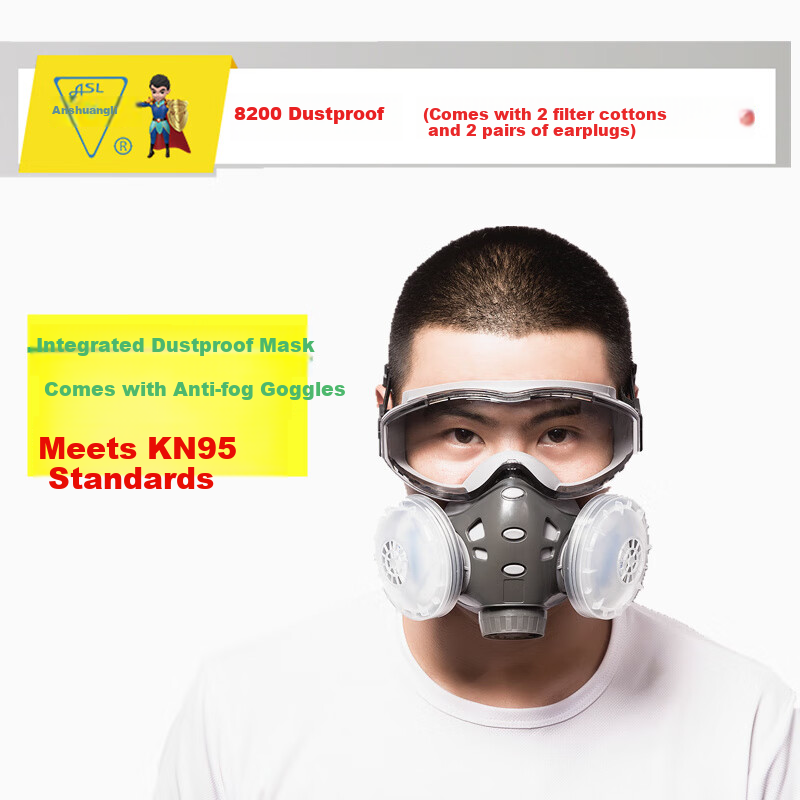 Anshuangli Heavy-Duty Dust Mask KN95 Industrial Dust Particle Respirator Grinding Welding Protective Gas Mask 308 Mask + Anti-Fog Goggles + 20 Dust Filter Pads