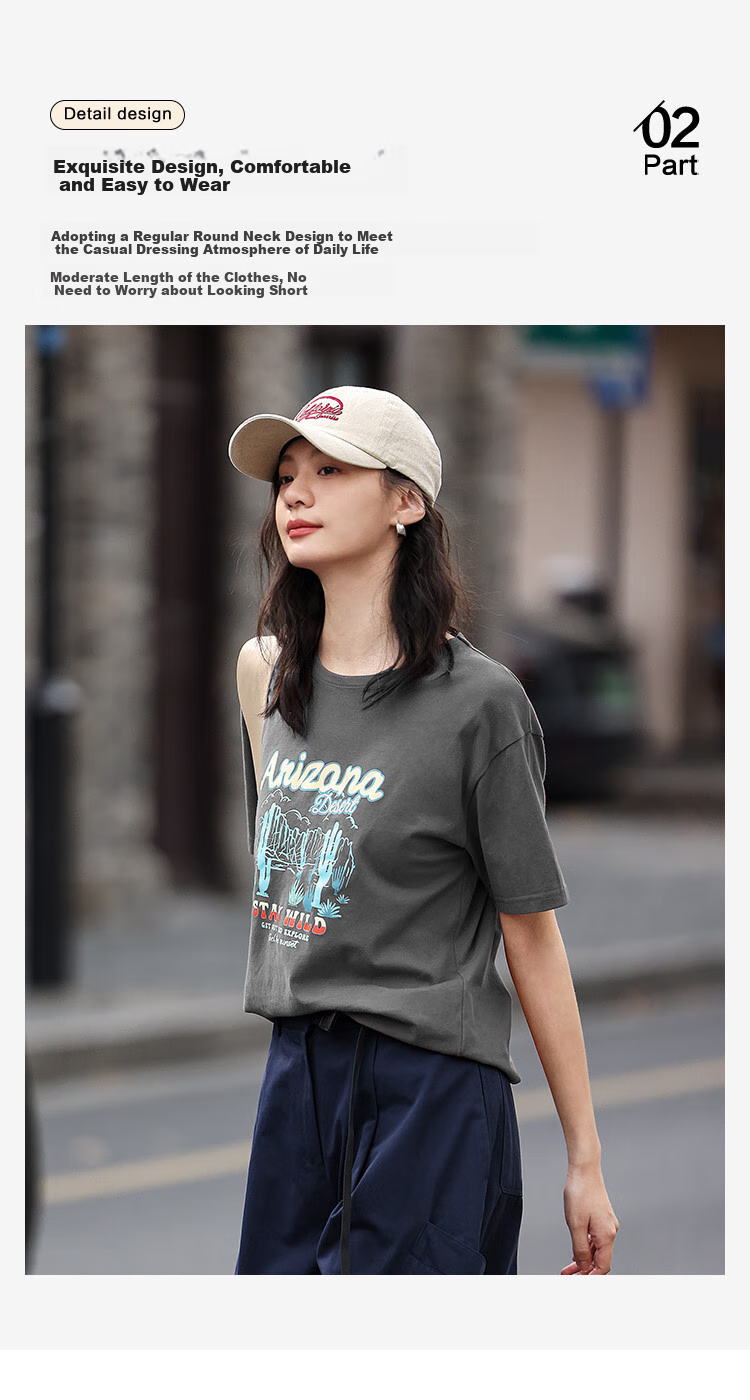 Dme [Vintage Floral Print T-Shirt], Summer Style, Grayish Blue Round Neck Decorative Short-Sleeve T-Shirt for Wome 12