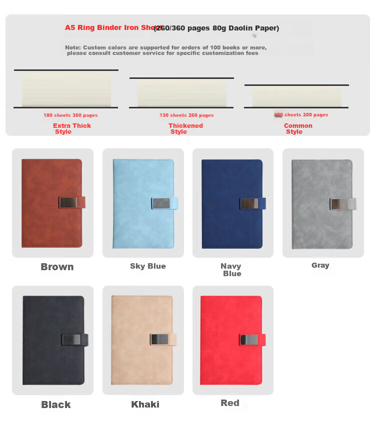 TENGXIONG A5 Notebook, Thickened Business Office Stationery, Meeting Record Clip-On Leather Cover Notebook, B5 Simple Diary, Gift Box, Corporate Business Souvenir, Customizable Logo 10
