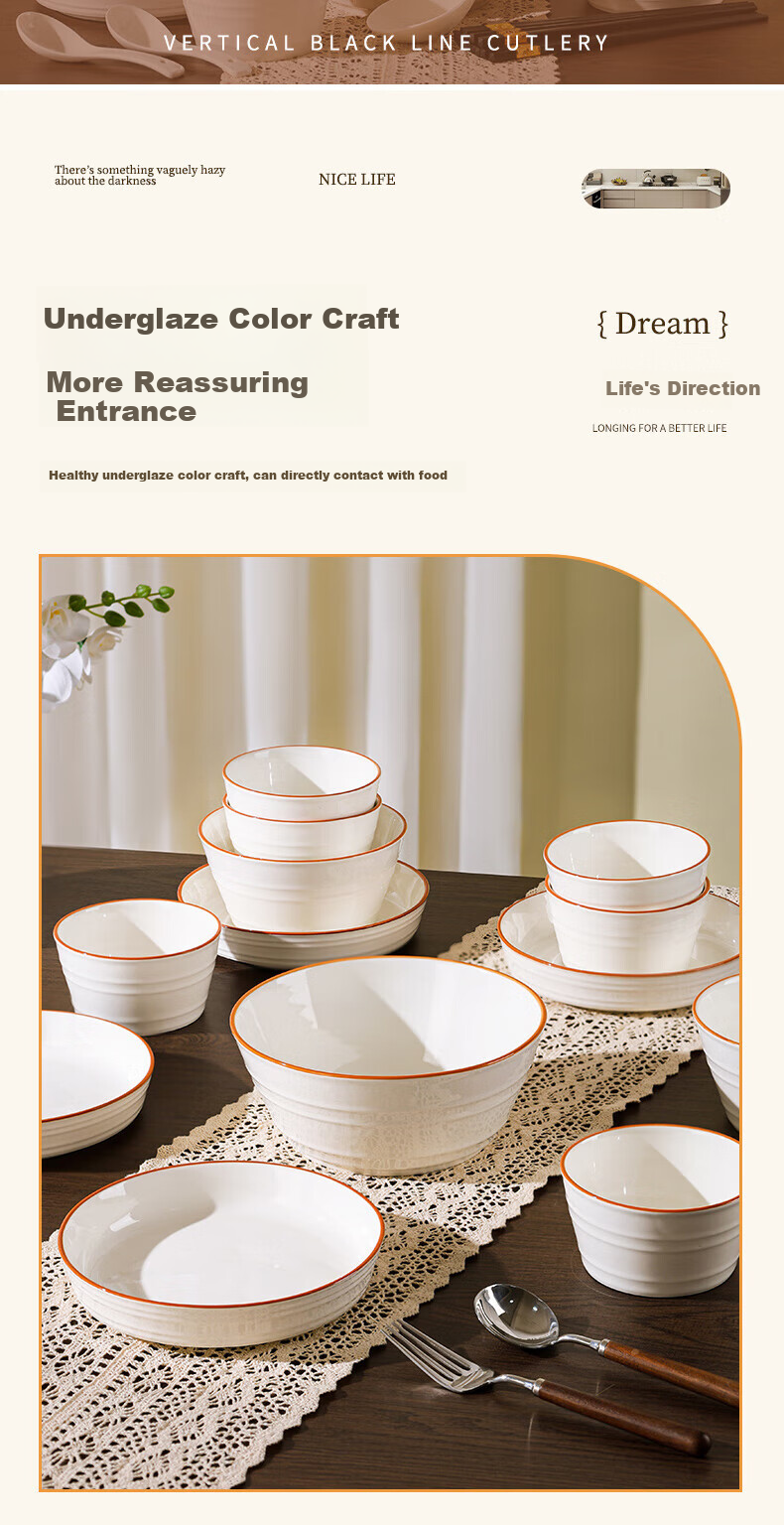 Chuanqi Simple Ceramic Bowl And Chopsticks Tableware Set for Home, 10-Piece Complete Set of Bowls, Plates And Dishes, Stylish Living 3