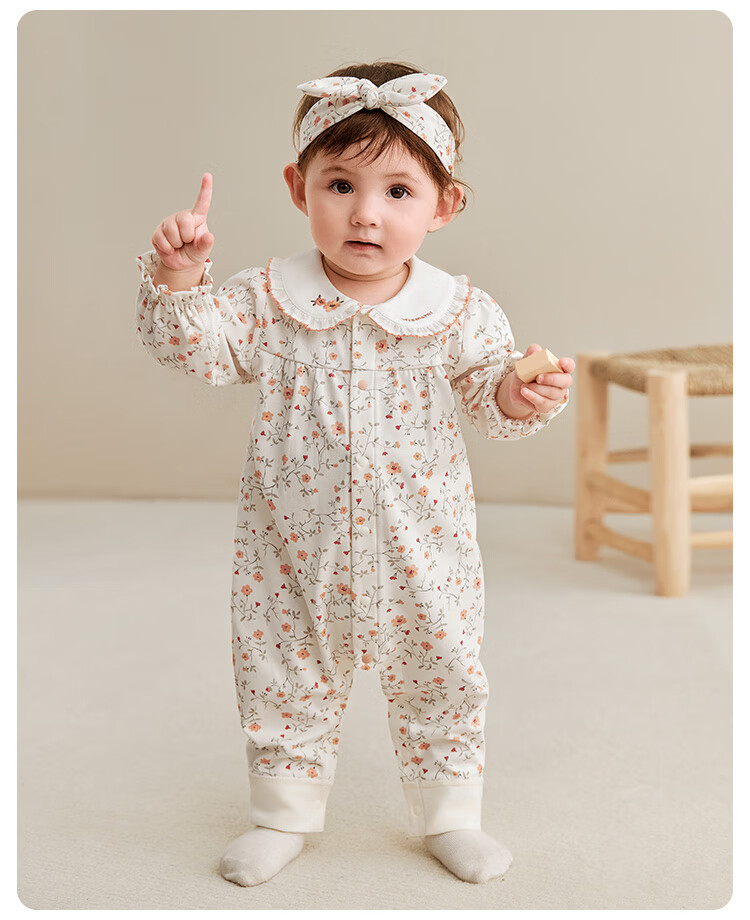 Weishi Muni Baby Girl Romper Spring and Autumn Infant Long Sleeve Bodysuit Toddler Crawling Suit Autumn Wear 6