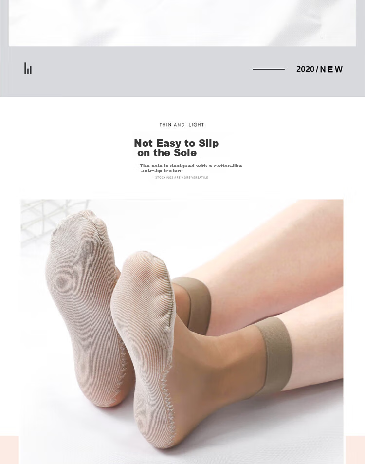 LangSha Women's Silk Stockings, 10 Pairs Thin Style, Trendy Mid-Calf, Spring And Summer, Black And Nude Cotton-Like Short Socks, Black 10 Pairs, One Size Fits All 18