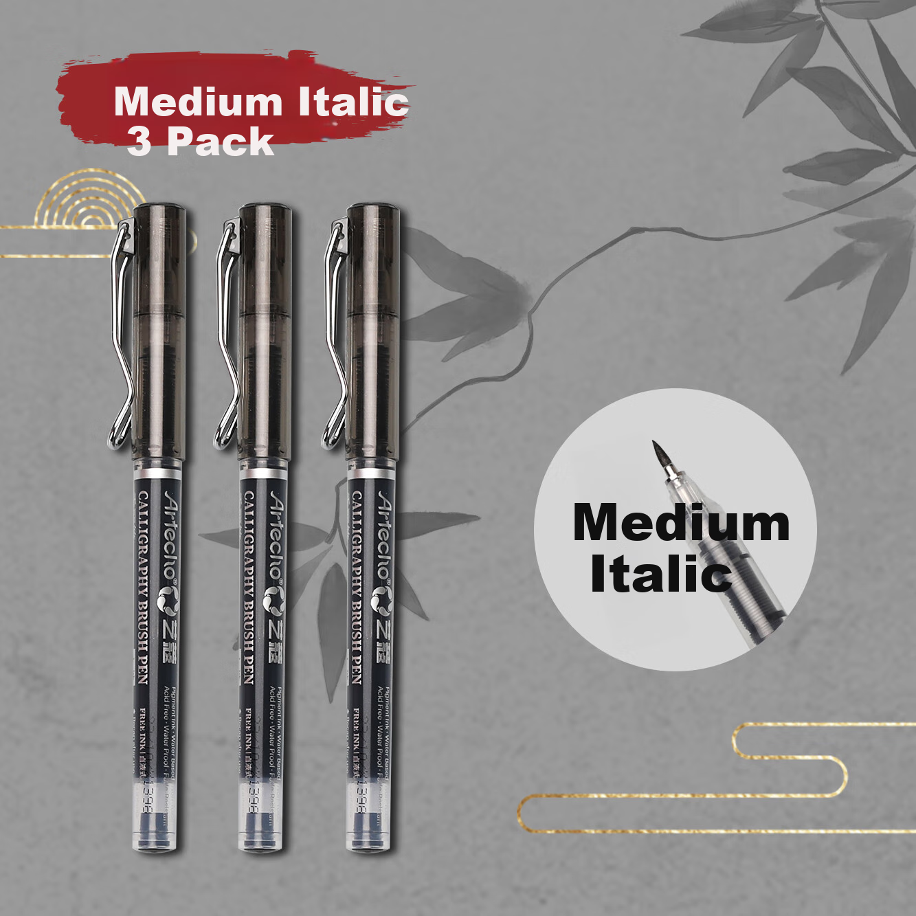 [Lowest Price Online] Mont Marte Yikou Series Calligraphy Brush Pen, Medium Regular Script Calligraphy Brush Pen, Soft Brush Calligraphy Pen, Drawing Signature Pen, Large And Medium Regular Script Fountain Pen-Style Brush Pen, Three Medium Regular Script Brushes SX-ATOD Art Sketching