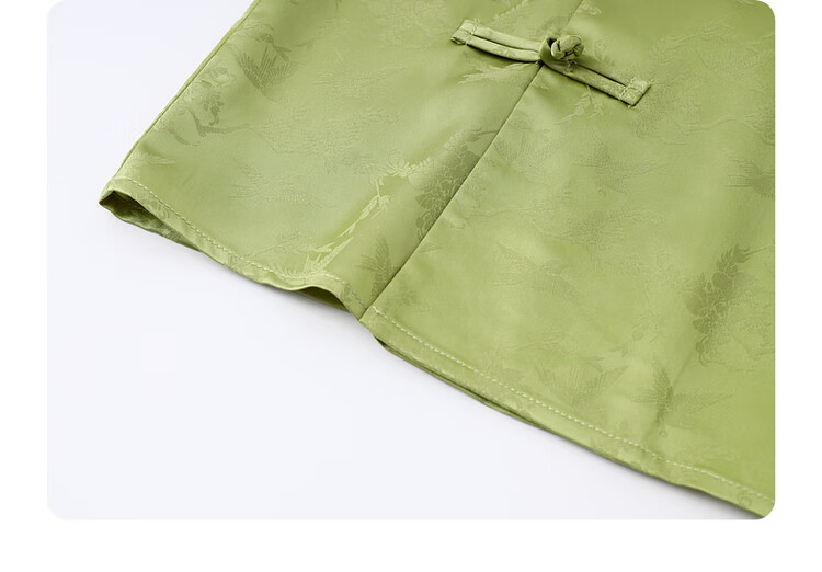 Zhimu Children's Clothing, New Chinese Style Satin Button Stand Collar Boys' Shirt, 2025 Summer New Kids' Wear, Green, Size 150 11