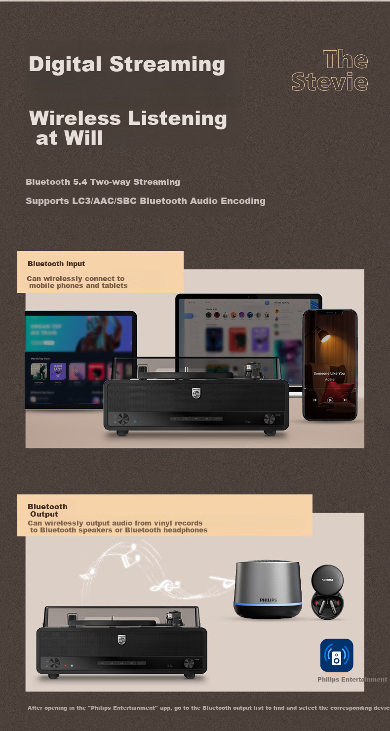 PHILIPS TAV3000B Vinyl Record Player Bluetooth Wireless Retro Audiophile Phonograph Turntable [Subsidies] Black 10