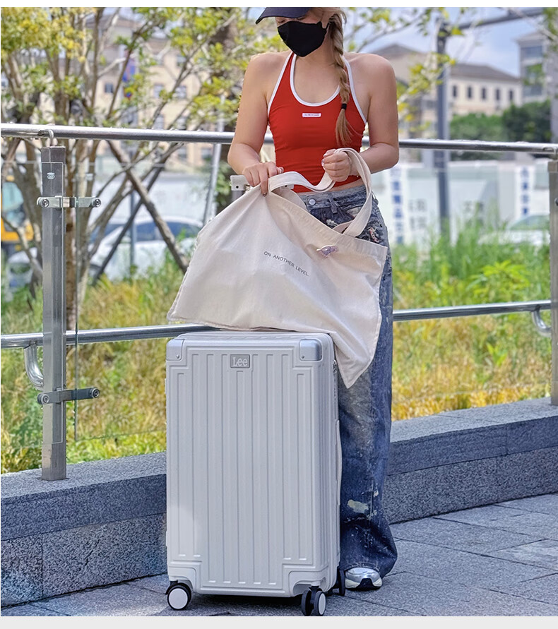 Lee High-Quality Suitcase with Cup Holder, Multifunctional Luggage, Travel Case, Student Password Lock Suitcase, Gray with Brown, 26 Inches 9