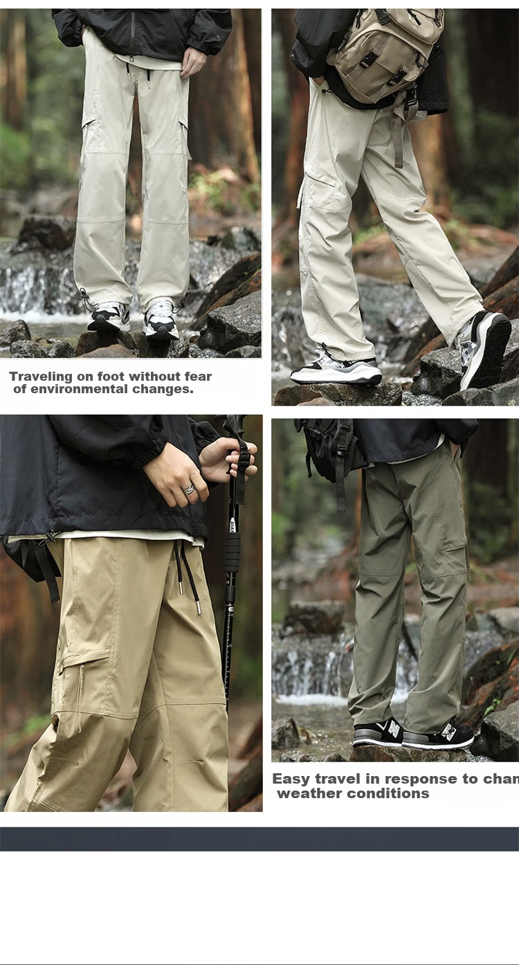 Homlean American-Style Outdoor Cargo Pants for Men, Summer Loose Wide-Leg Functional Straight Waterproof Trousers HT02 Army Green 2XL 2