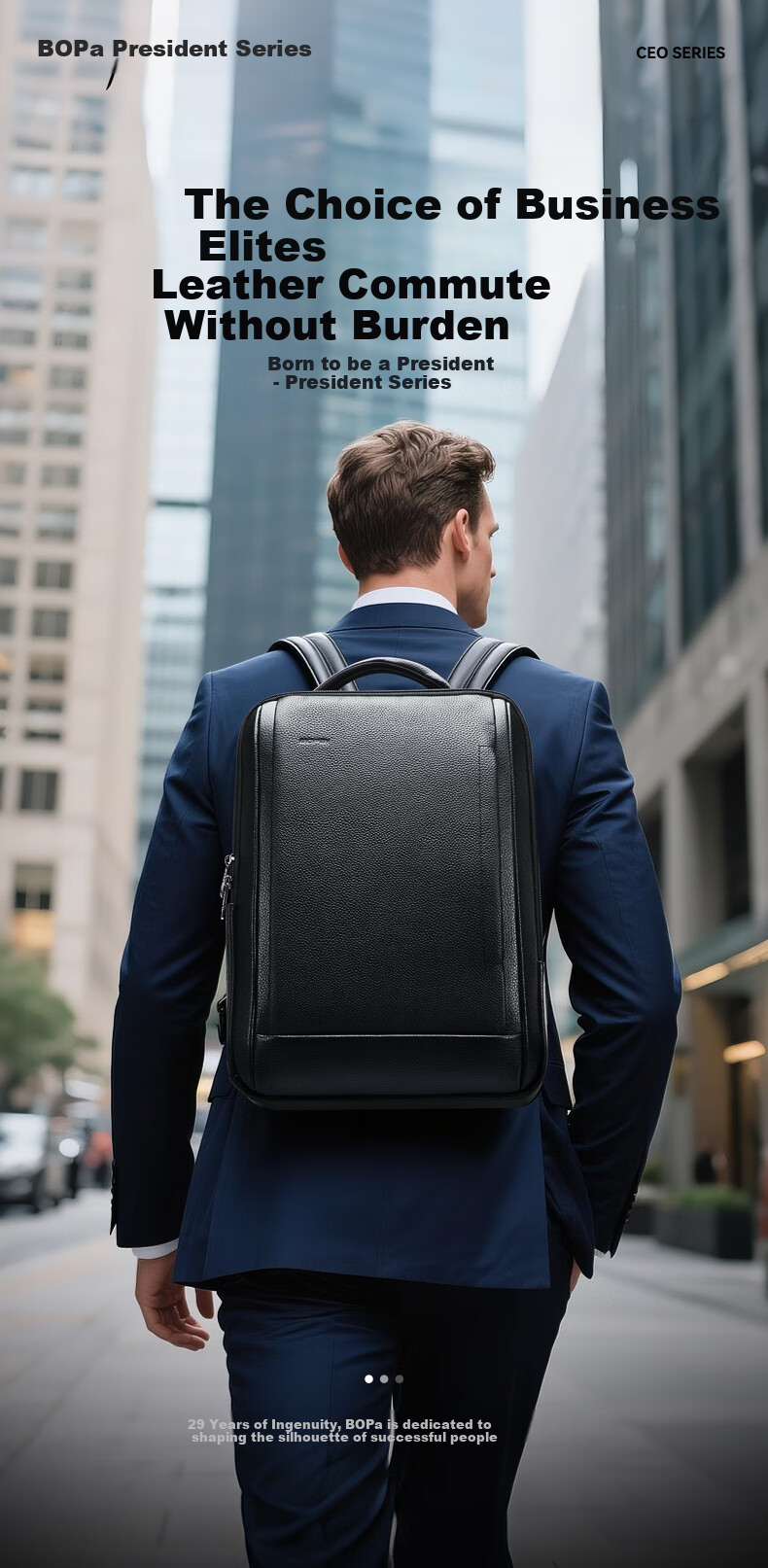 Bopai Leather Business Backpack for Men, 16-Inch Laptop Bag, Travel Schoolbag, Father's Day Gift 2