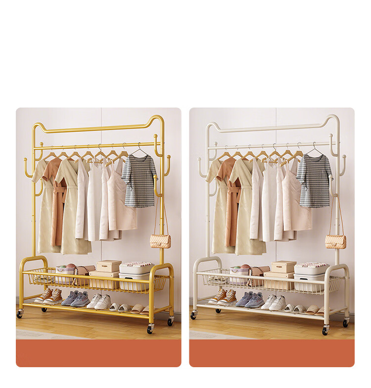 Yupin Floor-Standing Coat Rack, Bedroom And Living Room Movable Clothes Hanger Storage Rack, YJ91 Double-Layer 100 White 17