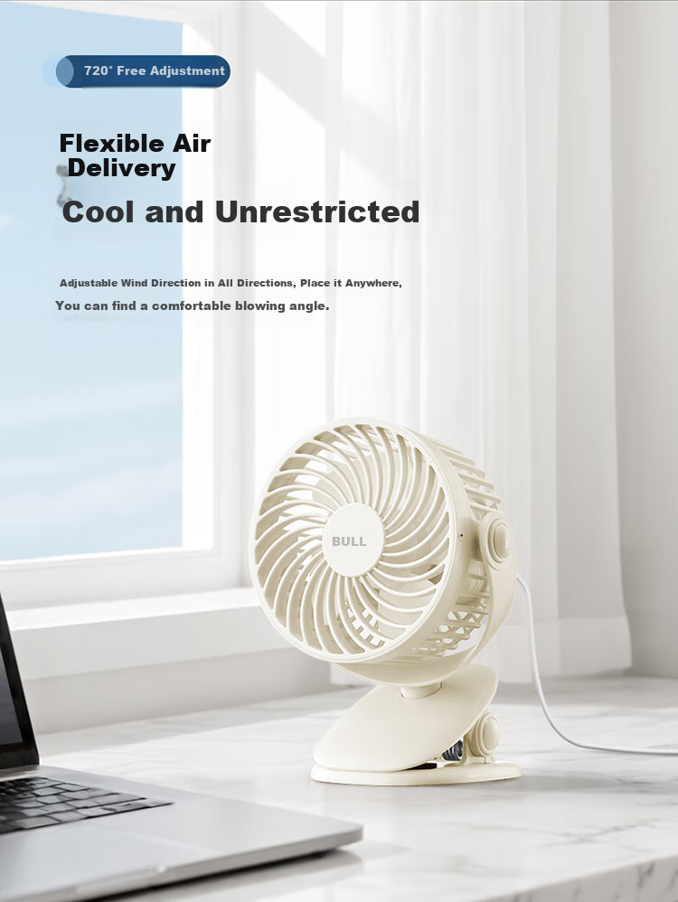 Bull USB Desktop Fan [3C Certified Battery] Mini Quiet Small Fan 4000mAh Rechargeable for Student Dormitory Office Desktop Clip Fan 4