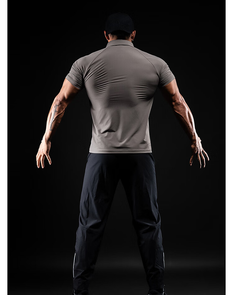 Monster Guardians Men's Sports Short Sleeve 3D Texture Trendy Moisture-Wicking Slim Fit Polo Shirt Brown Gray M 16