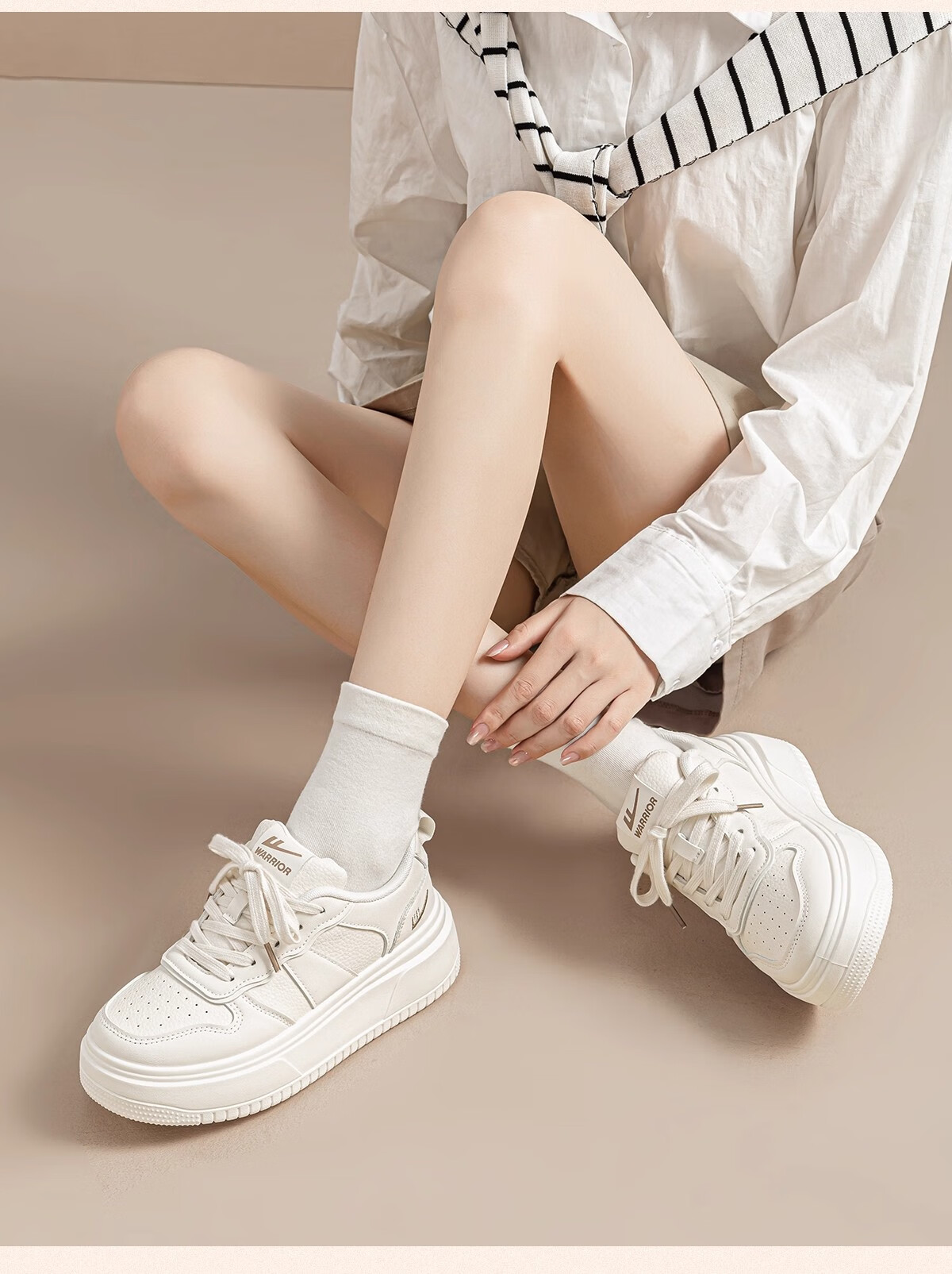 Warrior Women's Shoes, White Sneakers, Skateboard Shoes, New Spring 2026 Leather Dad Shoes, Thick-Soled Heightening Versatile Casual Sports Shoes 16