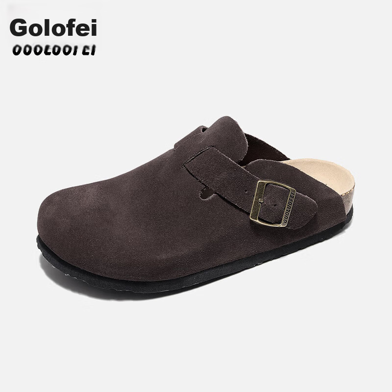GUOLUOFEI Cork Shoes Birkenstock-Style Shoes Couple Fashion All-Season Men's And Women's Slippers Outdoor Wear Cowhide Closed-Toe Shoes Coffee Color Size 37