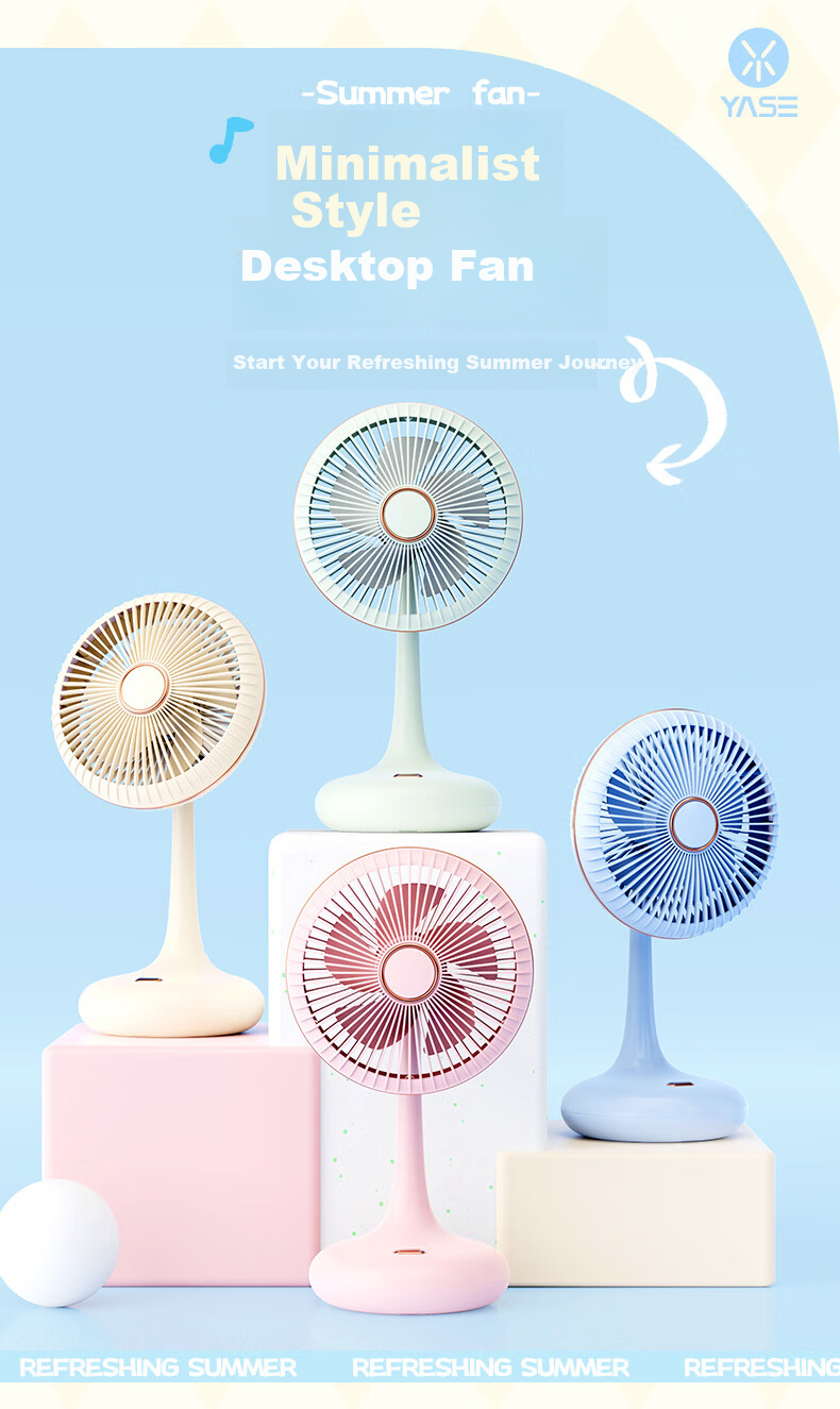 Siyicai USB Rechargeable Summer Student Desktop Small Fan for Home, Dormitory, Office, Quiet Mini Fan YS2531 Sky Blue 1