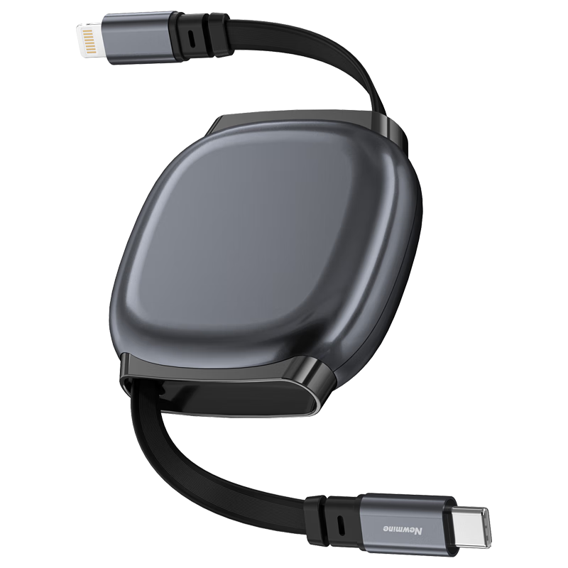 Newmine Apple Fast Charge PD27W Retractable Magnetic Data Cable Type-C to Lightning Connector Compatible with iPhone 8-14 Phones Gray