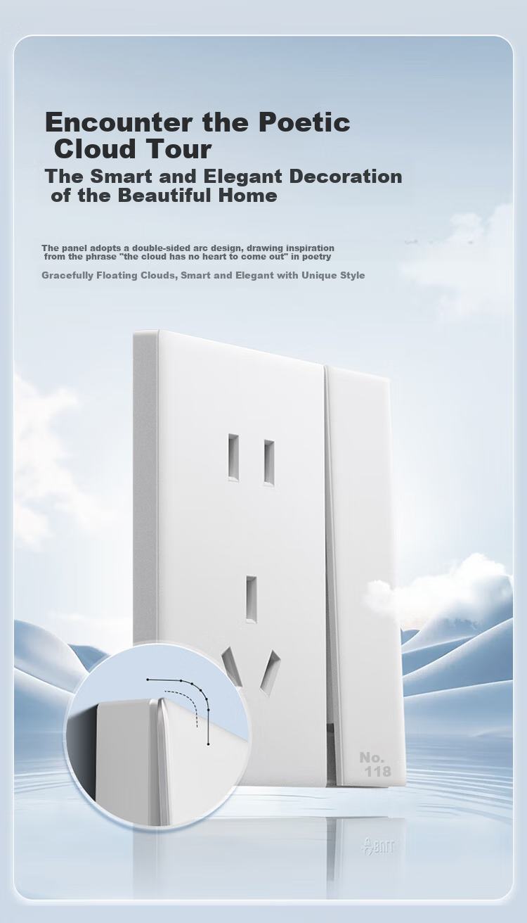 BULL Switch Socket, G60 Series Single-Pole One-Way Five-Hole with Switch Socket, Ultra-Thin Panel G60E333A, Muxue White 1