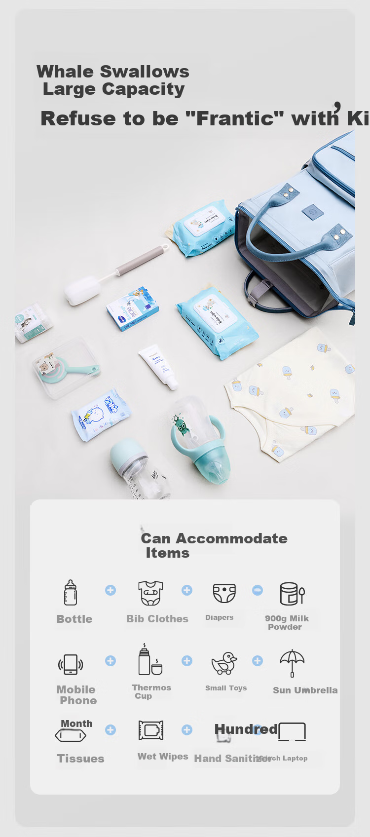 JD Original Mami Bag, Maternity And Baby Outdoor Handheld Backpack, Lightweight Multifunctional Large Capacity Mom Bag, Light Blue 2