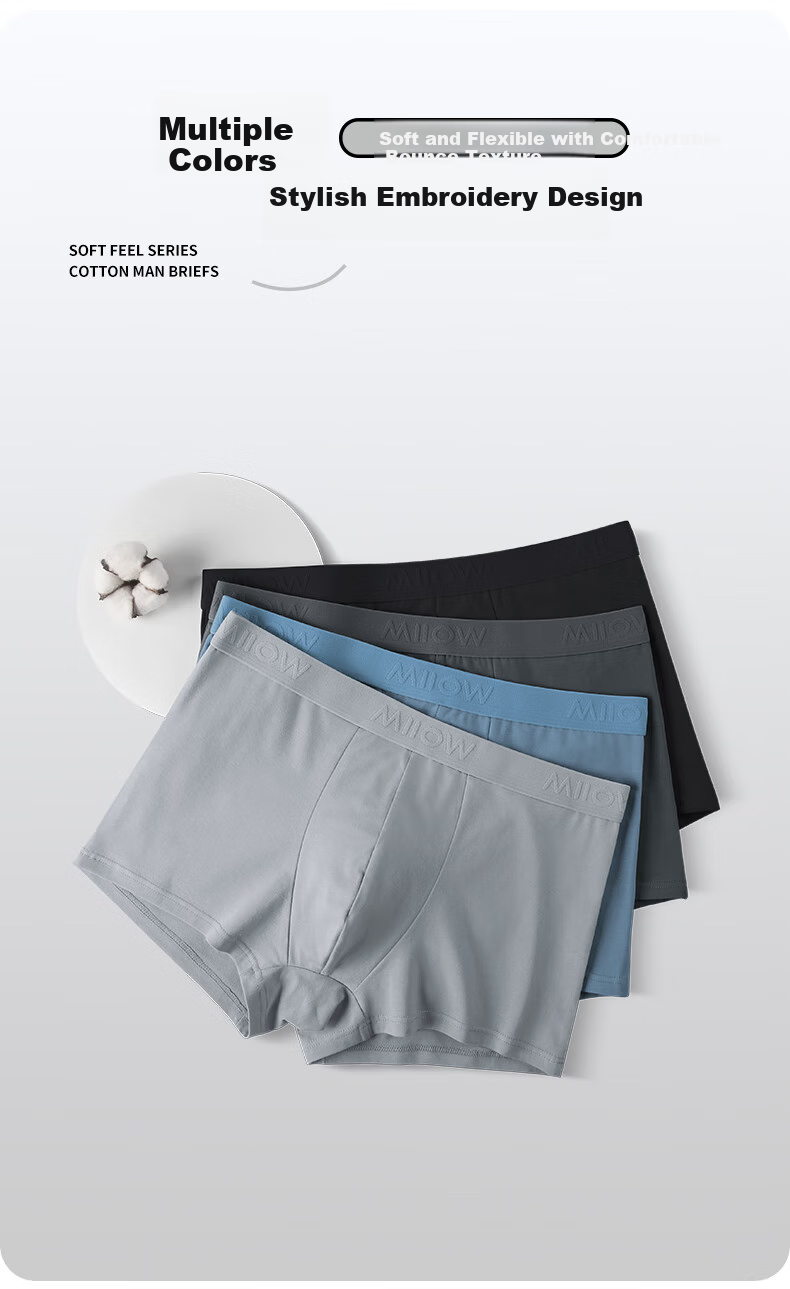 MiiOW Men's Underwear [2025 New Style], 7A Antibacterial Pure Cotton Seamless Breathable Youth Large Size Boxer Briefs 12