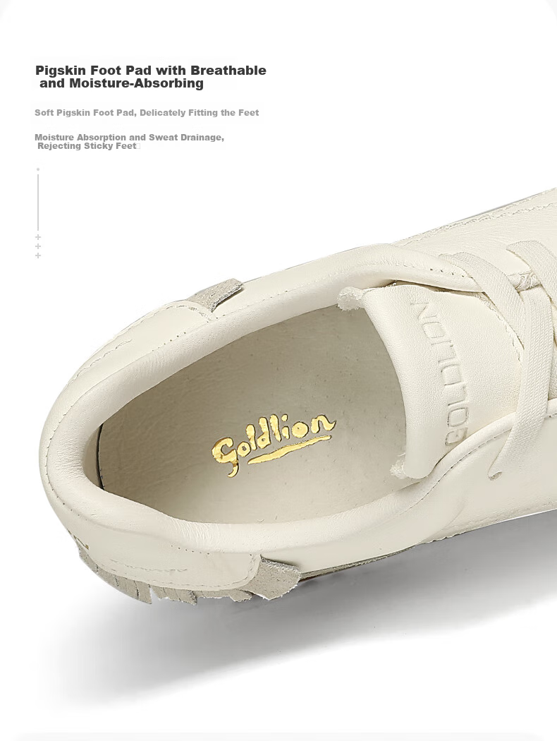 Goldlion Women's Shoes, Cowhide Leather Training Shoes, Color-Block Casual Shoes, Outdoor Sports Shoes for Women, G688510151, Beige/apricot, Size 35 7