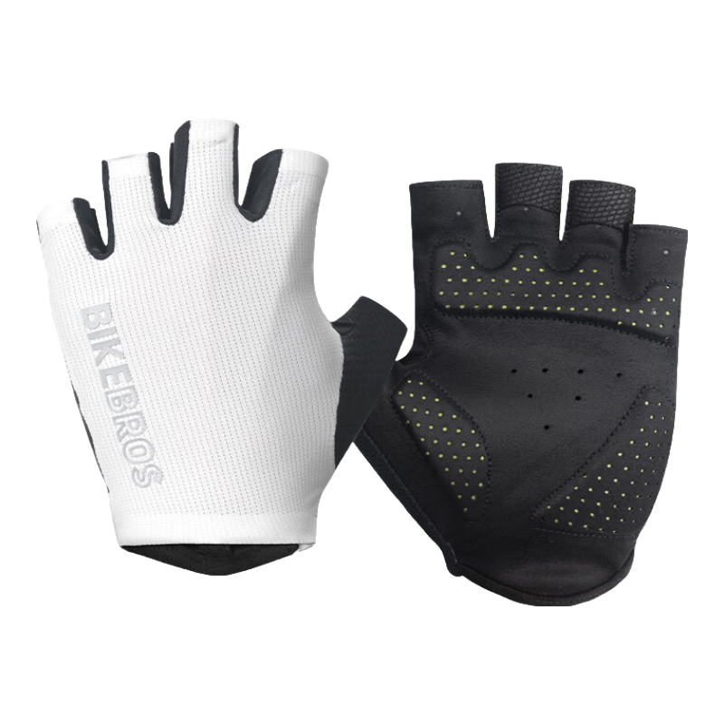 BIKEBROS Fingerless Cycling Gloves, Mountain And Road Bike Gloves, Shock-Absorbing, Summer Bicycle Sports Gloves, White, Size L